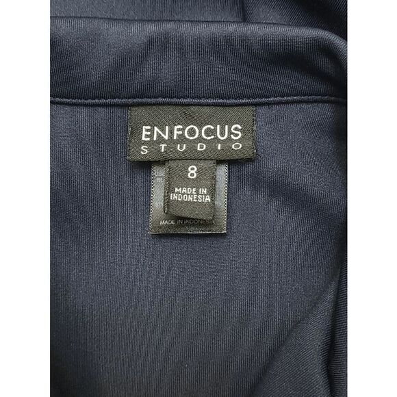 💙 EN FOCUS STUDIO Sleeveless Belted Moto Sheath Navy Blue Dress SIZE 8 - Picture 6 of 10